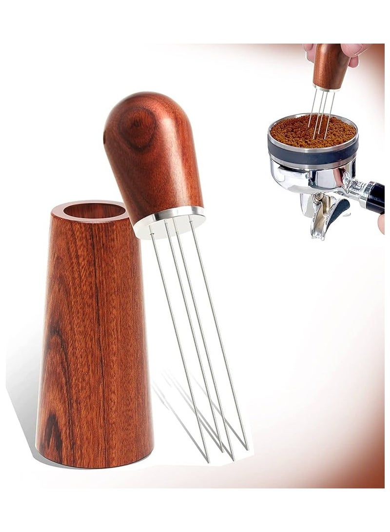 Manual Coffee Stirrer Tool Natural Wood Handle Needle Dispenser with Base (Brown)