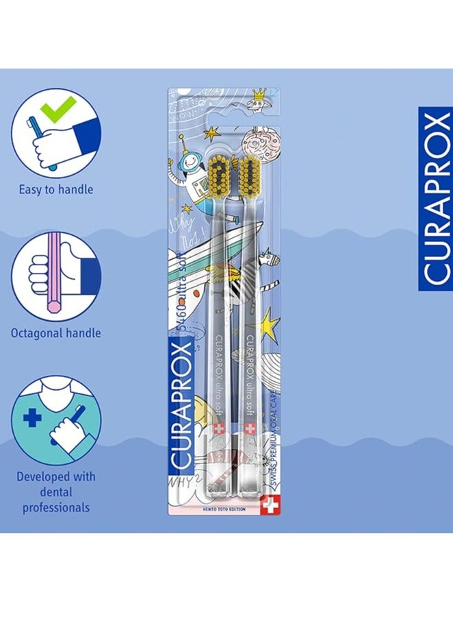 Toothbrush CS 5460 Ultra-Soft - Duo Hento Toto Edition Toothbrush for adults 5460 CUREN® Bristles - Curaprox Manual Toothbrush