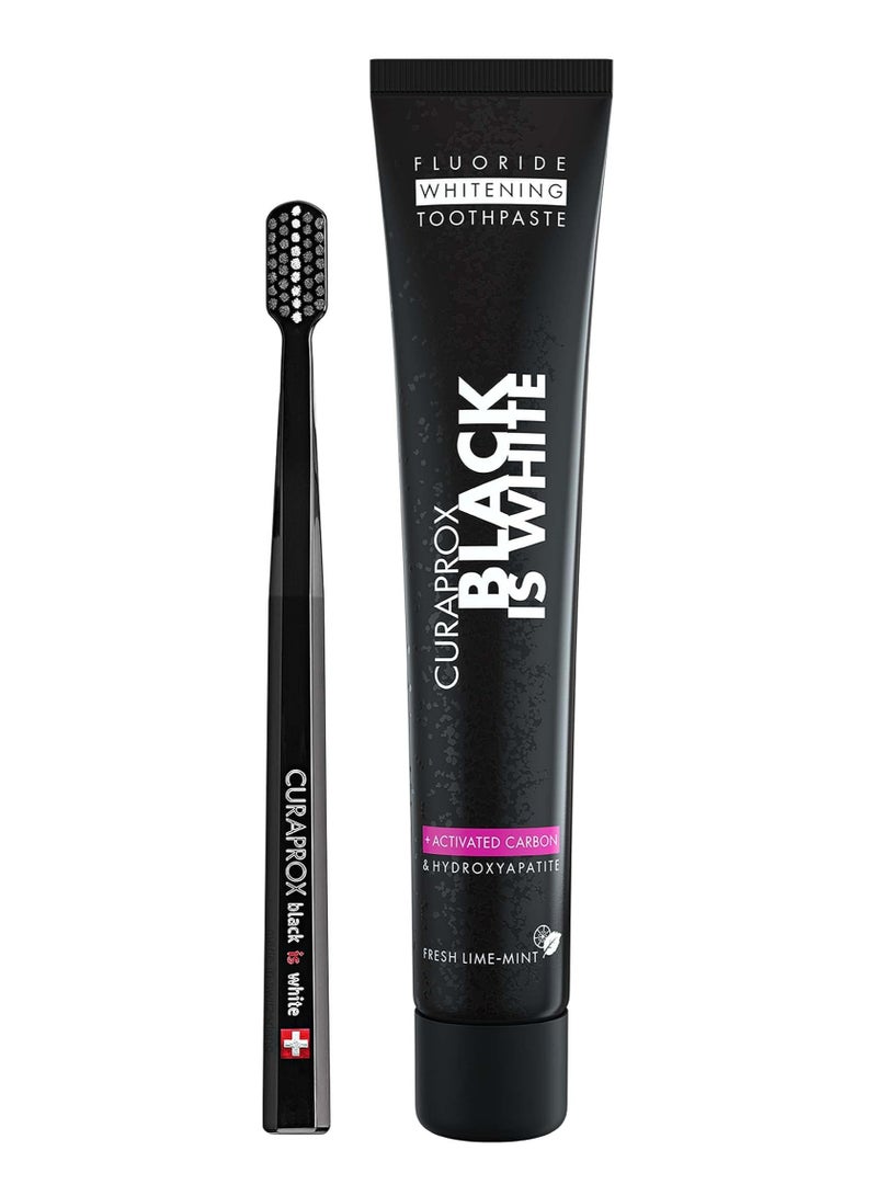 Black is White Toothpaste, 60ml + CS 5460 Ultra-Soft Toothbrush - Activated Charcoal Whitening Toothpaste Set