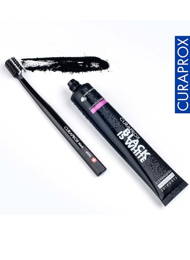 Black is White Toothpaste, 60ml + CS 5460 Ultra-Soft Toothbrush - Activated Charcoal Whitening Toothpaste Set