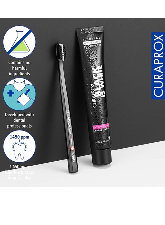 Black is White Toothpaste, 60ml + CS 5460 Ultra-Soft Toothbrush - Activated Charcoal Whitening Toothpaste Set