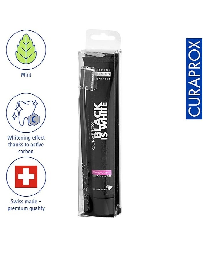 Black is White Toothpaste, 60ml + CS 5460 Ultra-Soft Toothbrush - Activated Charcoal Whitening Toothpaste Set