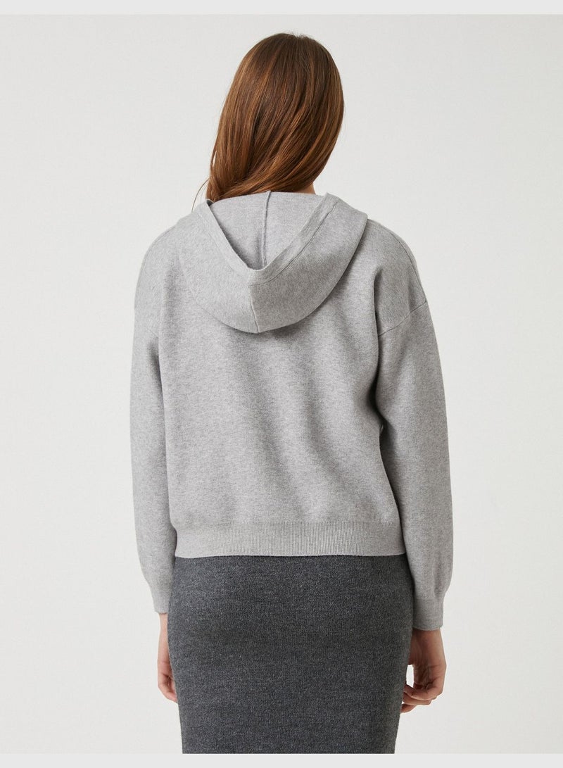 Oversized Tricot Sweater Hooded Button Neck