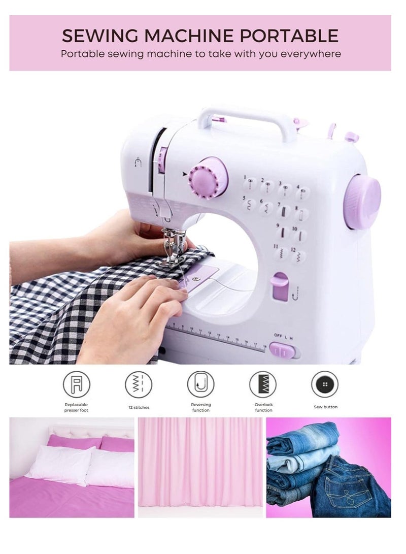 Mini Sewing Machine for Beginner, Portable Sewing Machine, 12 Built-in Stitches Small Sewing Machine Double Threads and Two Speed Multi-function Mending Machine with Foot Pedal for Kids