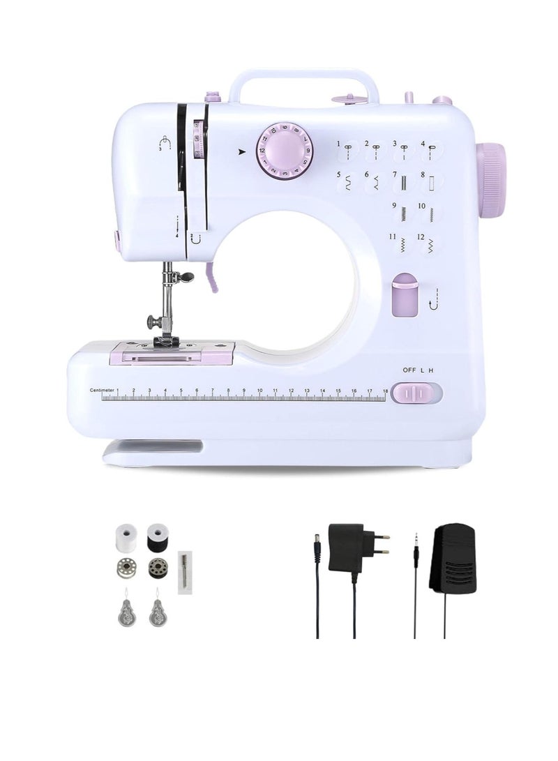 Mini Sewing Machine for Beginner, Portable Sewing Machine, 12 Built-in Stitches Small Sewing Machine Double Threads and Two Speed Multi-function Mending Machine with Foot Pedal for Kids