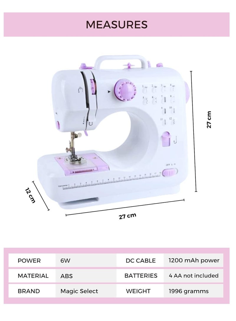 Mini Sewing Machine for Beginner, Portable Sewing Machine, 12 Built-in Stitches Small Sewing Machine Double Threads and Two Speed Multi-function Mending Machine with Foot Pedal for Kids