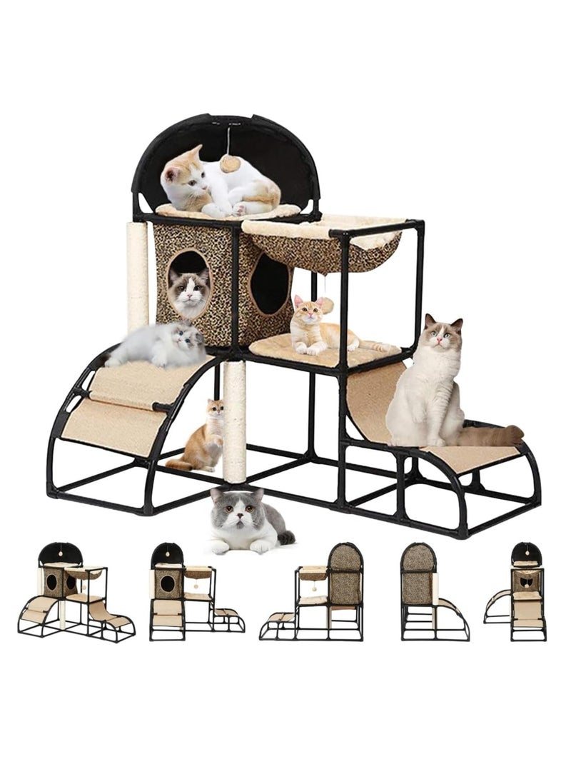 Cat Tree Super Stable Cats Tower House Furniture with Scratching Posts Hammock Cat Bed,Dangling Toy,Climber,Peek Holes,Jungle Extra Thick Plastic Tube,Comfortable Flannel