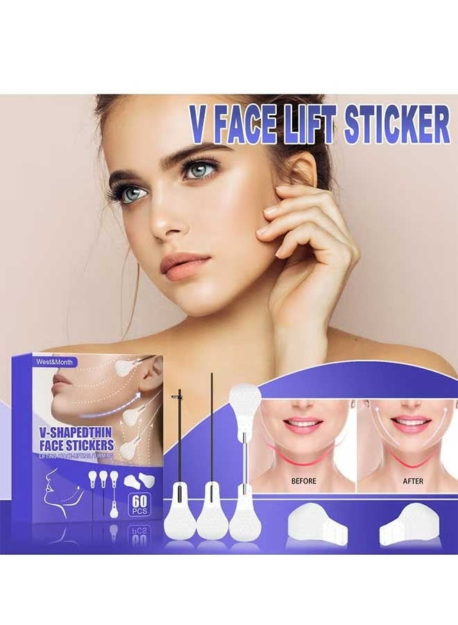 60 Pcs V-line Face Lift Tapes Face and Neck Lifting Patch for Firming V Face Preventing Sagging Lightening Nasolabial Lines, Eliminating Edema And Firming The Skin, Face Lift Sticker