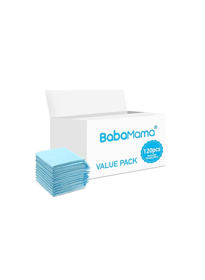 BabaMama Disposable Changing Mats 120 Counts Soft Waterproof Mat Portable Leak Proof Changing Mat New Mom Leak Proof Under pad Mattress Table Protector Pad