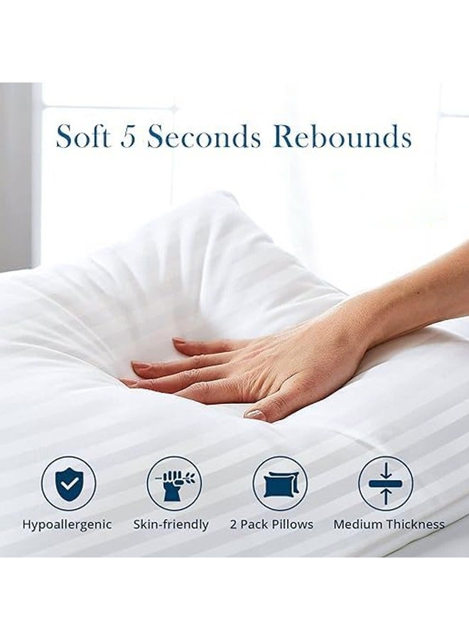 Pack of 2 Premium Down Alternative Filled Bed Pillows, Featuring Breathable Cover, Microfiber Filling and Plush Bounce-Back Design, Hypoallergenic and Luxurious Hotel Quality Pillow Set, White