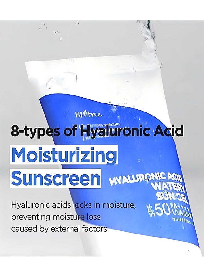 Hyaluronic Acid Watery Sun Gel 50ml, Contain Chemical Sub Blocks (SPF50+ PA++++) To Protect Skin From UV Rays, Can Blend Into The Skin Perfectly Under Makeup As Well, Perfect For All Skin Types