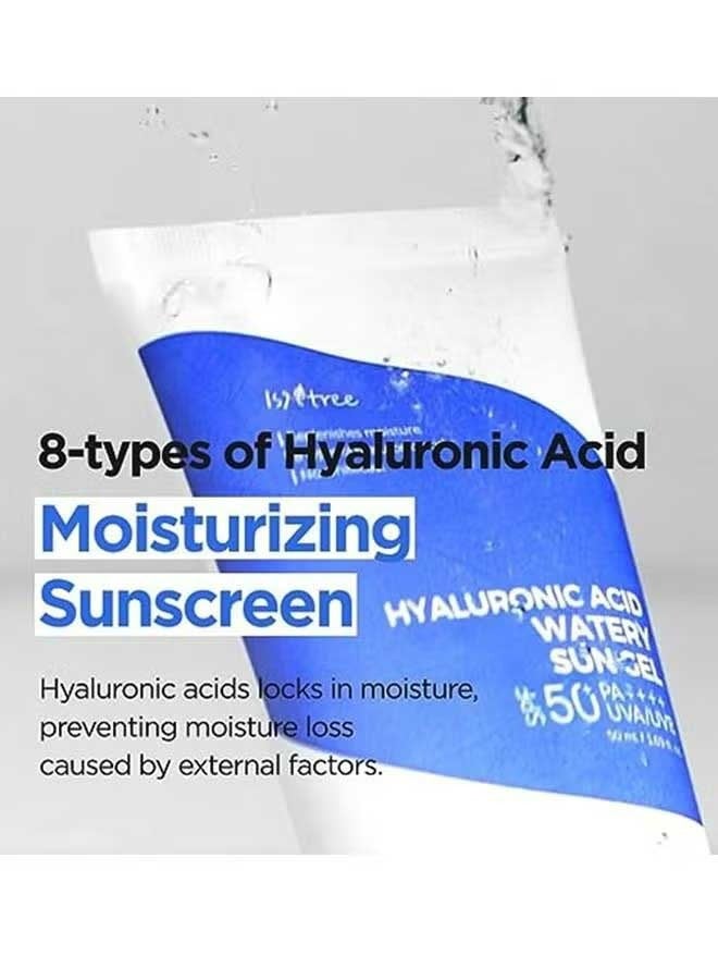 ISNTREE Hyaluronic Acid Watery Sun Gel 50ml, Suncream Spf50 Pa++++, Hydrating Gel Texture, Replenishes Moisture,Sunscreen And Whitening, Suitable For All Skin Types With Sunscreen