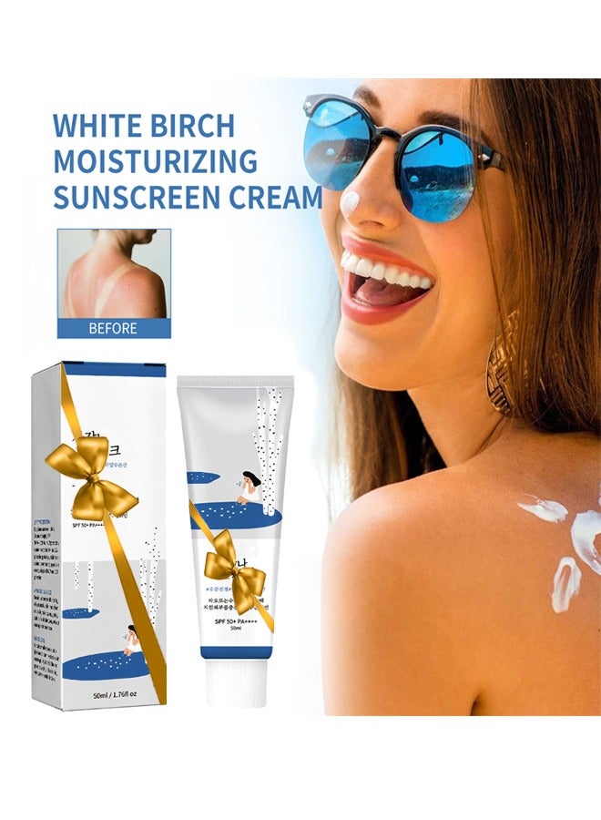 Birch Juice Moisturizing Suncreen SPF 50+ PA++++, Protective Oil Control Cream for All-Skin Types, Contain Chemical Sun Blocks, Protect Skin From UV Rays, Moisturizing Sunscreen Cream, 50ml