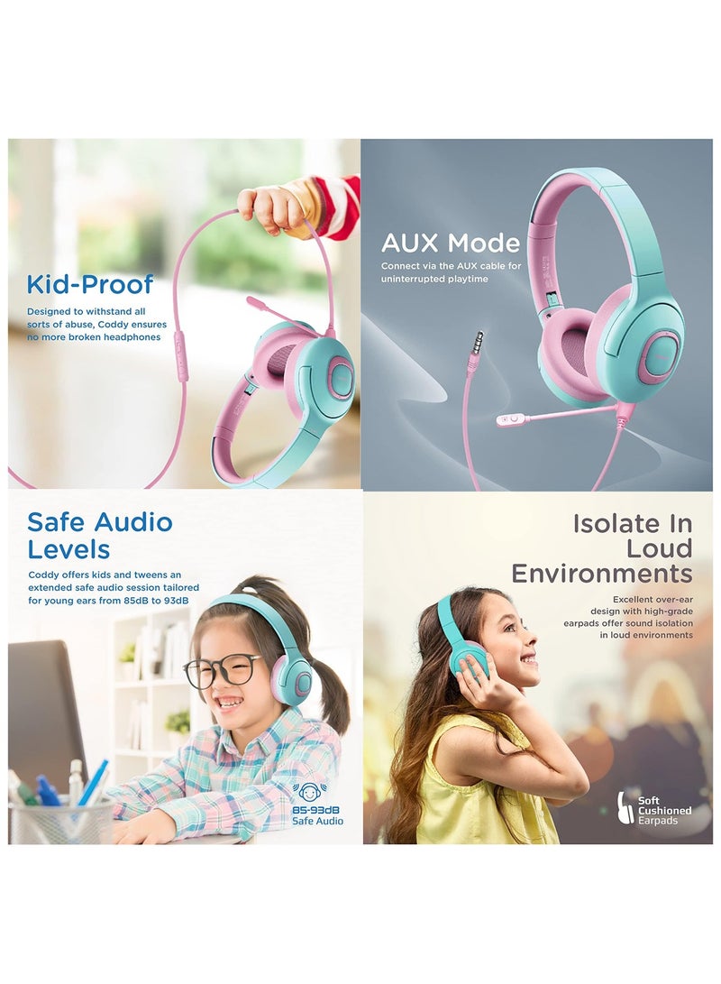 Kids Wireless Headphones with Dual Mic, Wired/Wireless Mode