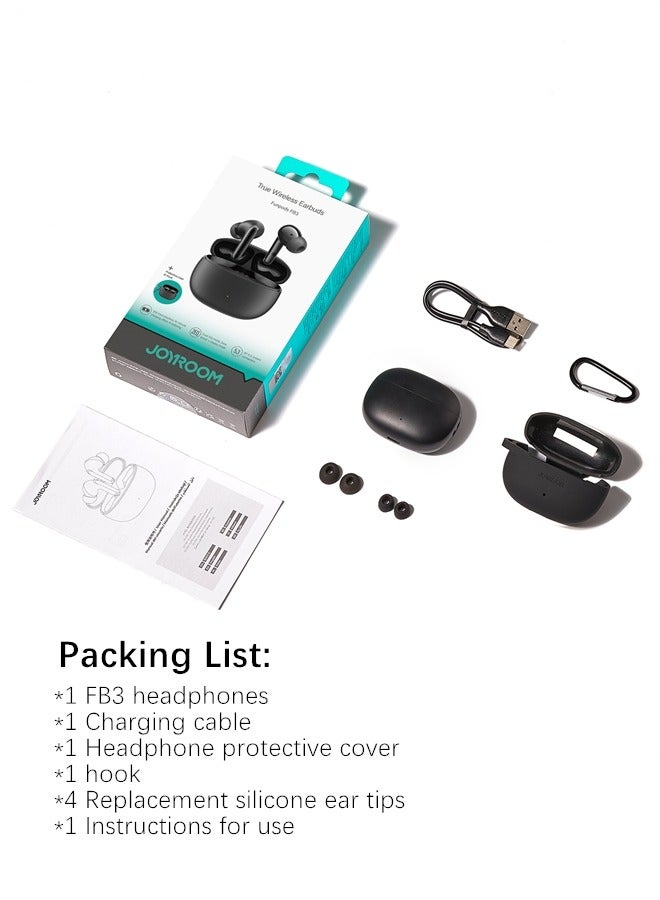 JR-FB3 In-Ear True Wireless Bluetooth V5.3 Headphones With Heavy Bass And Hifi Dual Mode 65ms Low Latency Fast Charging IP54 Waterproof With Protective Case And Charging Box Black