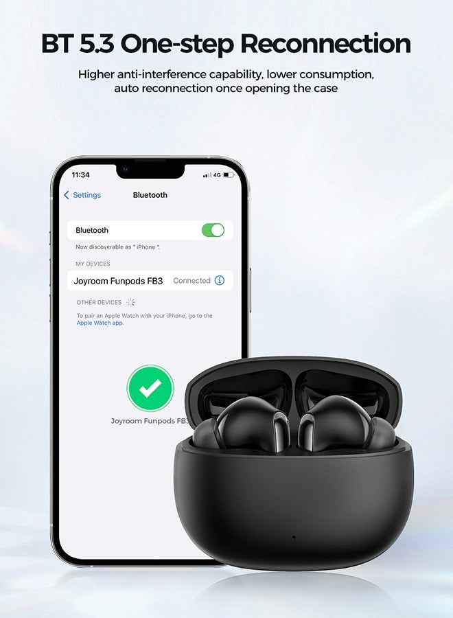 JR-FB3 In-Ear True Wireless Bluetooth V5.3 Headphones With Heavy Bass And Hifi Dual Mode 65ms Low Latency Fast Charging IP54 Waterproof With Protective Case And Charging Box Black