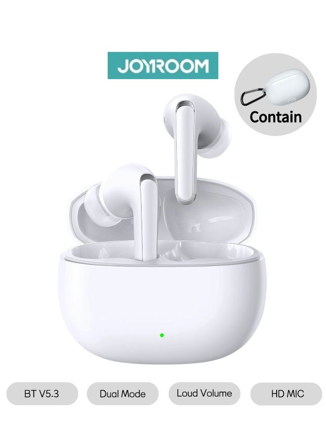 JR-FB3 In-Ear True Wireless Bluetooth V5.3 Headphones With Heavy Bass And Hifi Dual Mode 65ms Low Latency Fast Charging IP54 Waterproof With Protective Case And Charging Box White