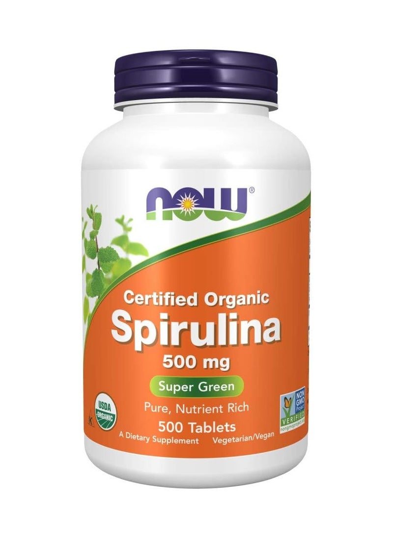 Certified Organic Spirulina Supplement 500 mg - 500 Tablets