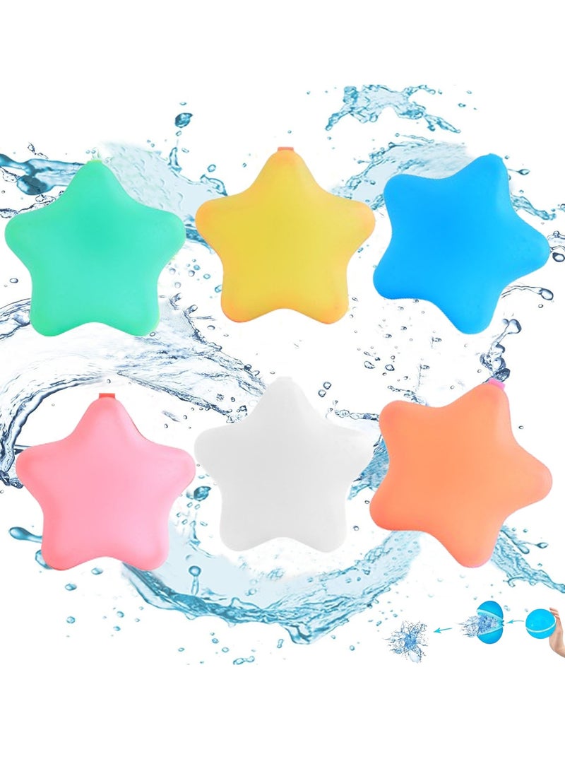 Water Bomb Balloons Reusable 6 Pcs Soft Silicone Water Splash Ball for Kids School Self-Sealing Refillable Water Bomb for Kids Adults Fun Water Fight Game Summer Swimming Pool Party Supplies（B）