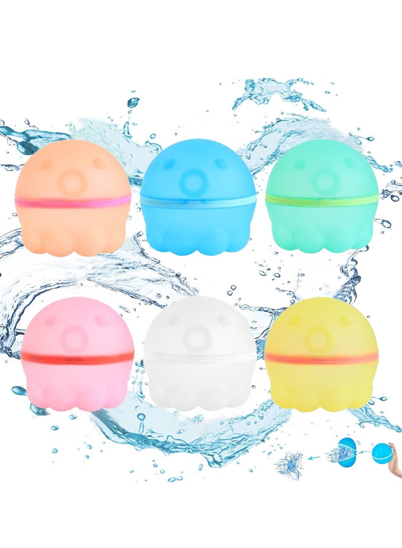 Water Bomb Balloons Reusable 6 PCS Soft Silicone Water Splash Ball for Kids School Self-Sealing Refillable Water Bomb for Kids Adults Fun Water Fight Game Summer Swimming Pool Party Supplies（C）