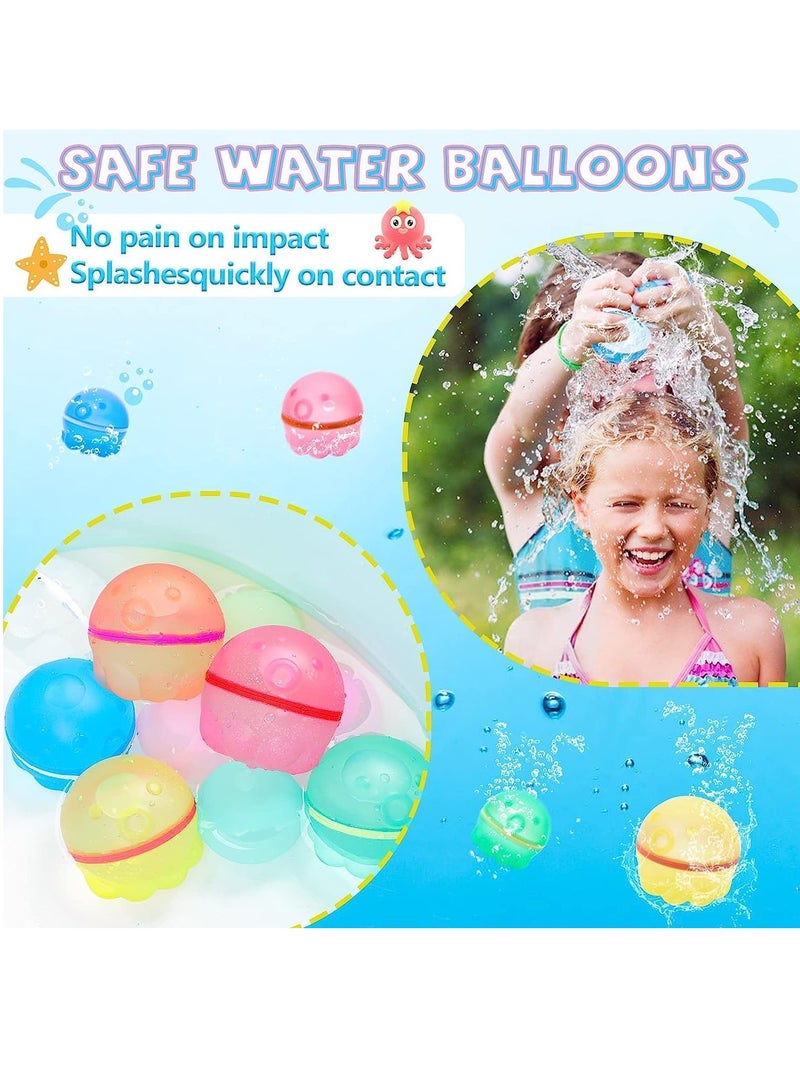 Water Bomb Balloons Reusable 6 PCS Soft Silicone Water Splash Ball for Kids School Self-Sealing Refillable Water Bomb for Kids Adults Fun Water Fight Game Summer Swimming Pool Party Supplies（C）