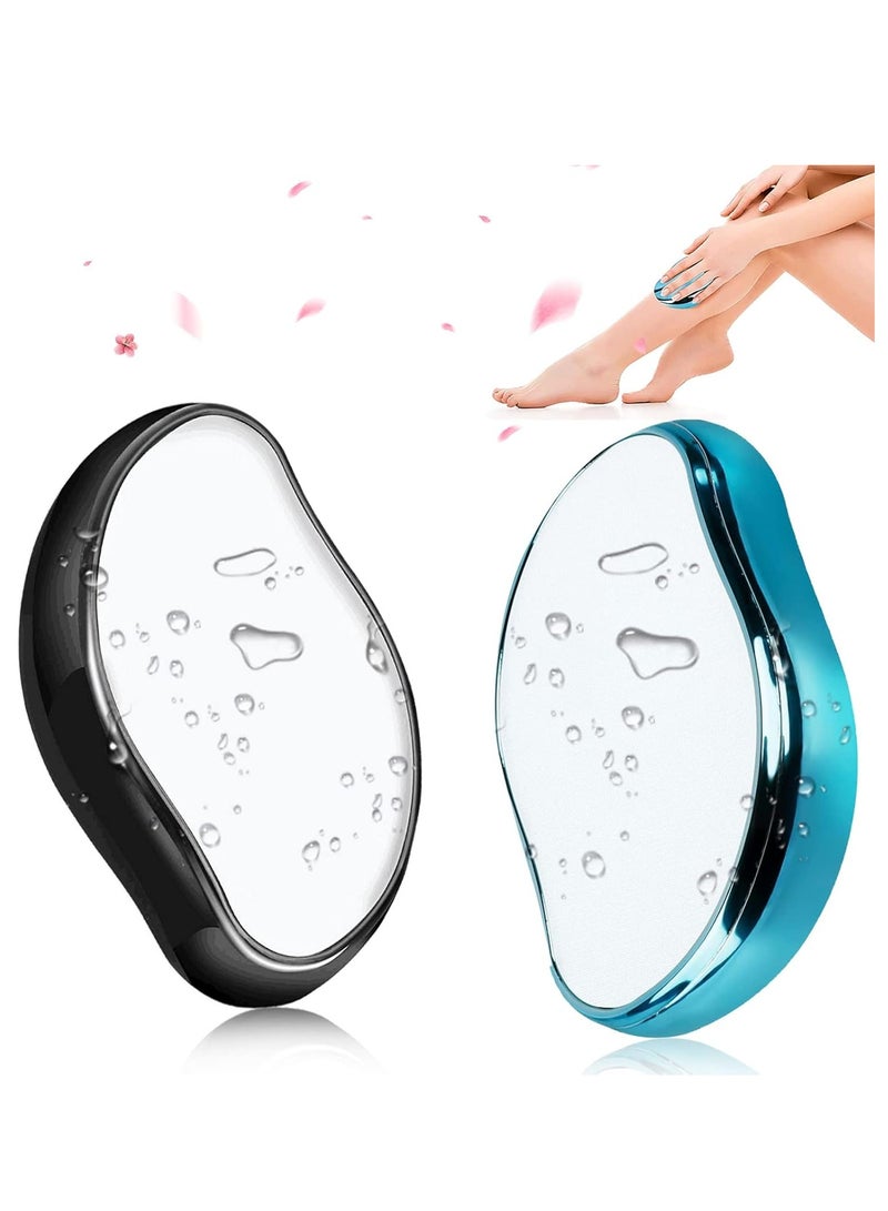 2 Pcs crystal hair eraser for women and men reusable crystal hair remover portable magic painless exfoliation hair removal tool washable magic hair eraser for gifts blue & black