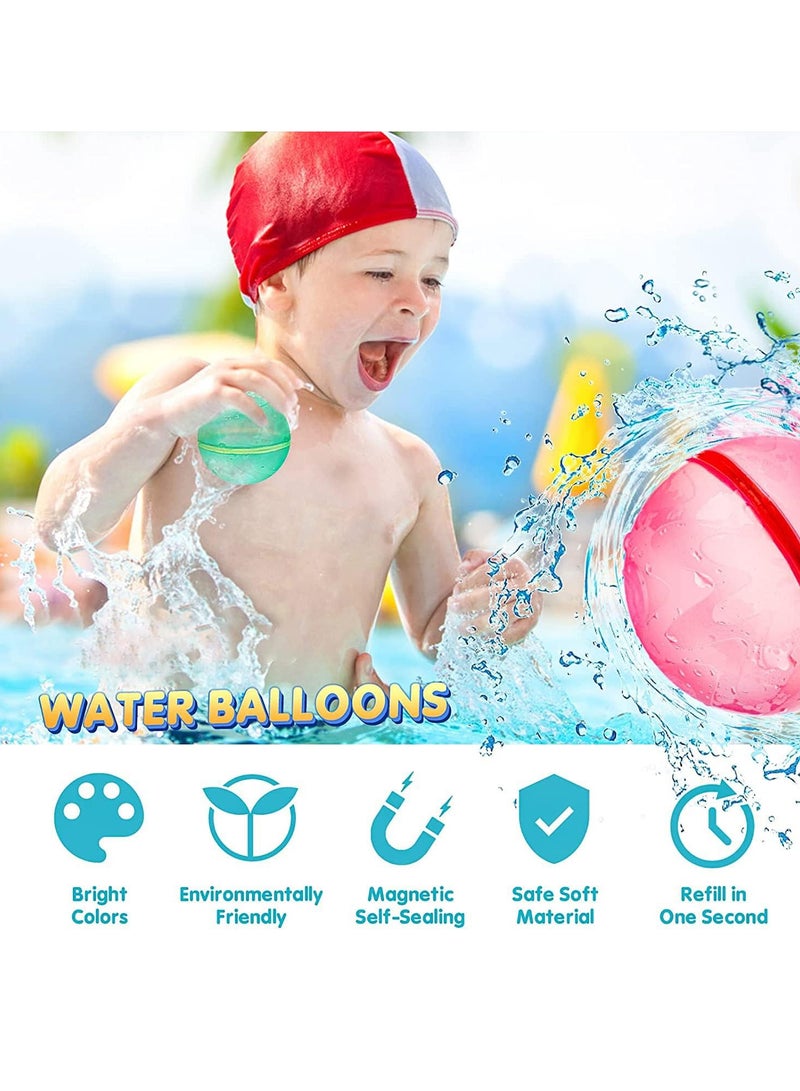 Water Bomb Balloons Reusable 6 Pcs Soft Silicone Water Splash Ball for Kids School Self-Sealing Refillable Water Bomb for Kids Adults Fun Water Fight Game Summer Swimming Pool Party Supplies（F）