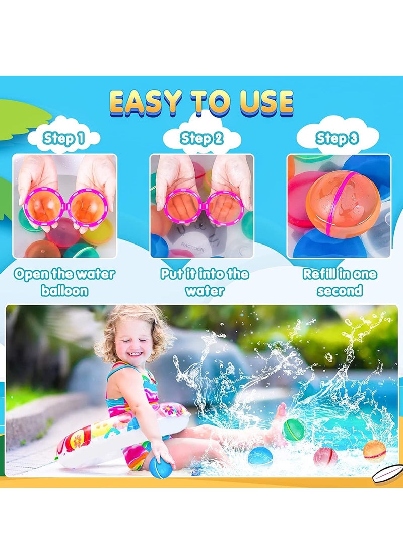 Water Bomb Balloons Reusable 6 Pcs Soft Silicone Water Splash Ball for Kids School Self-Sealing Refillable Water Bomb for Kids Adults Fun Water Fight Game Summer Swimming Pool Party Supplies（F）