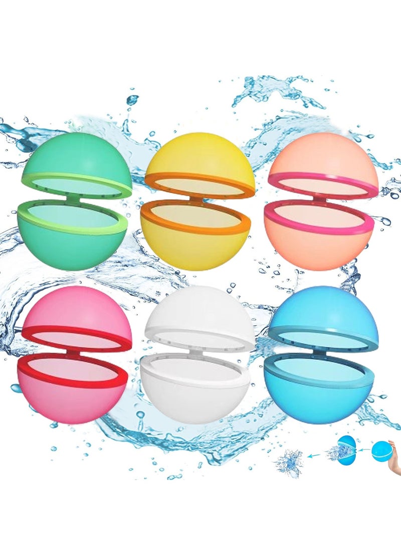 Water Bomb Balloons Reusable 6 Pcs Soft Silicone Water Splash Ball for Kids School Self-Sealing Refillable Water Bomb for Kids Adults Fun Water Fight Game Summer Swimming Pool Party Supplies（F）