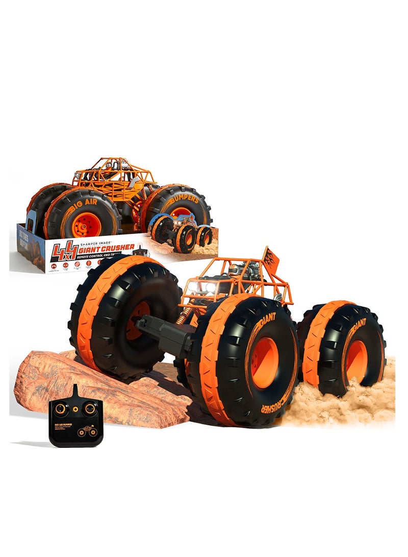 Sharper Image 4x4 Giant Crusher Remote Control 4WD Truck, Off-Road Tires, LED Headlights, Orange