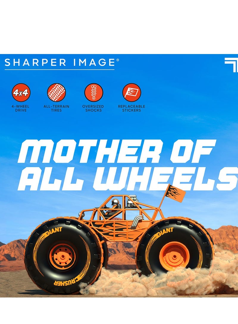 Sharper Image 4x4 Giant Crusher Remote Control 4WD Truck, Off-Road Tires, LED Headlights, Orange