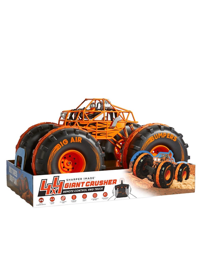 Sharper Image 4x4 Giant Crusher Remote Control 4WD Truck, Off-Road Tires, LED Headlights, Orange