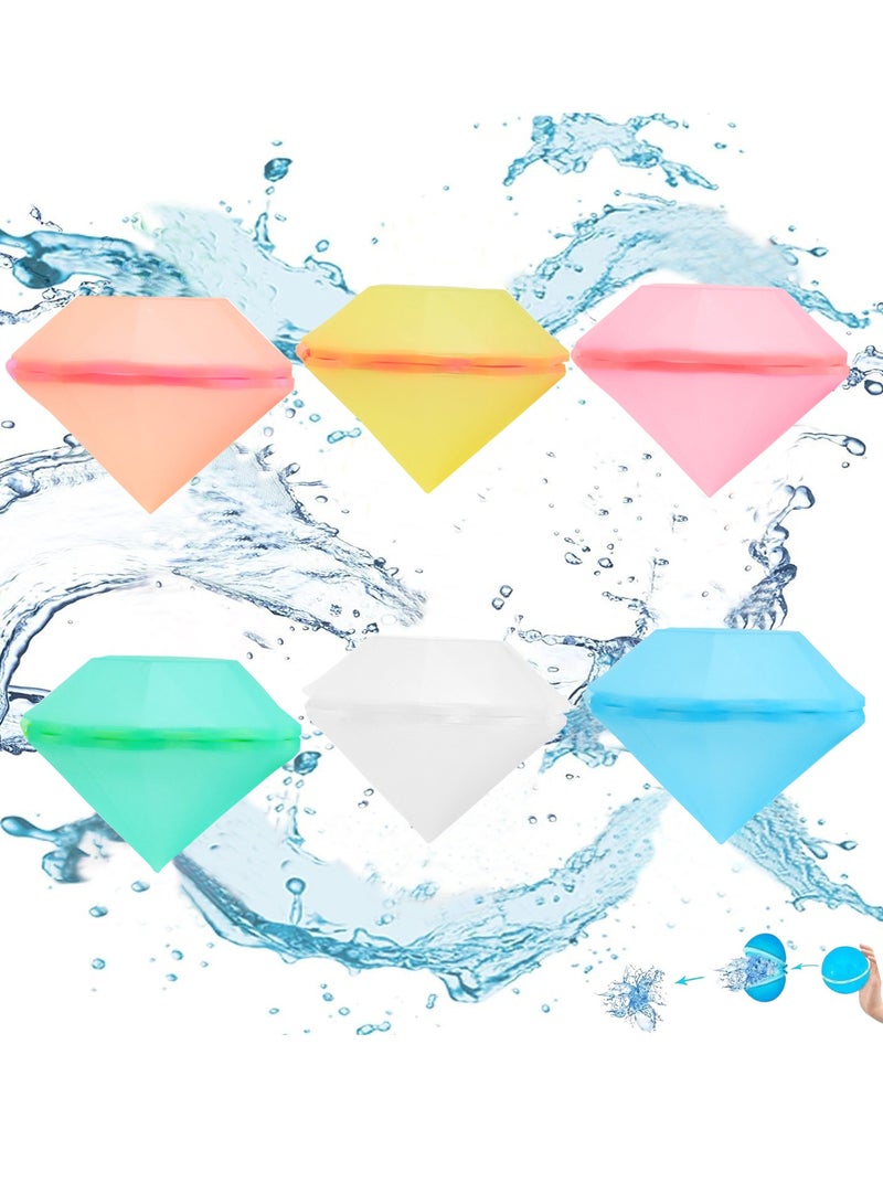 Water Bomb Balloons Reusable 6 PCS Soft Silicone Water Splash Ball for Kids School Self-Sealing Refillable Water Bomb for Kids Adults Fun Water Fight Game Summer Swimming Pool Party Supplies（A）