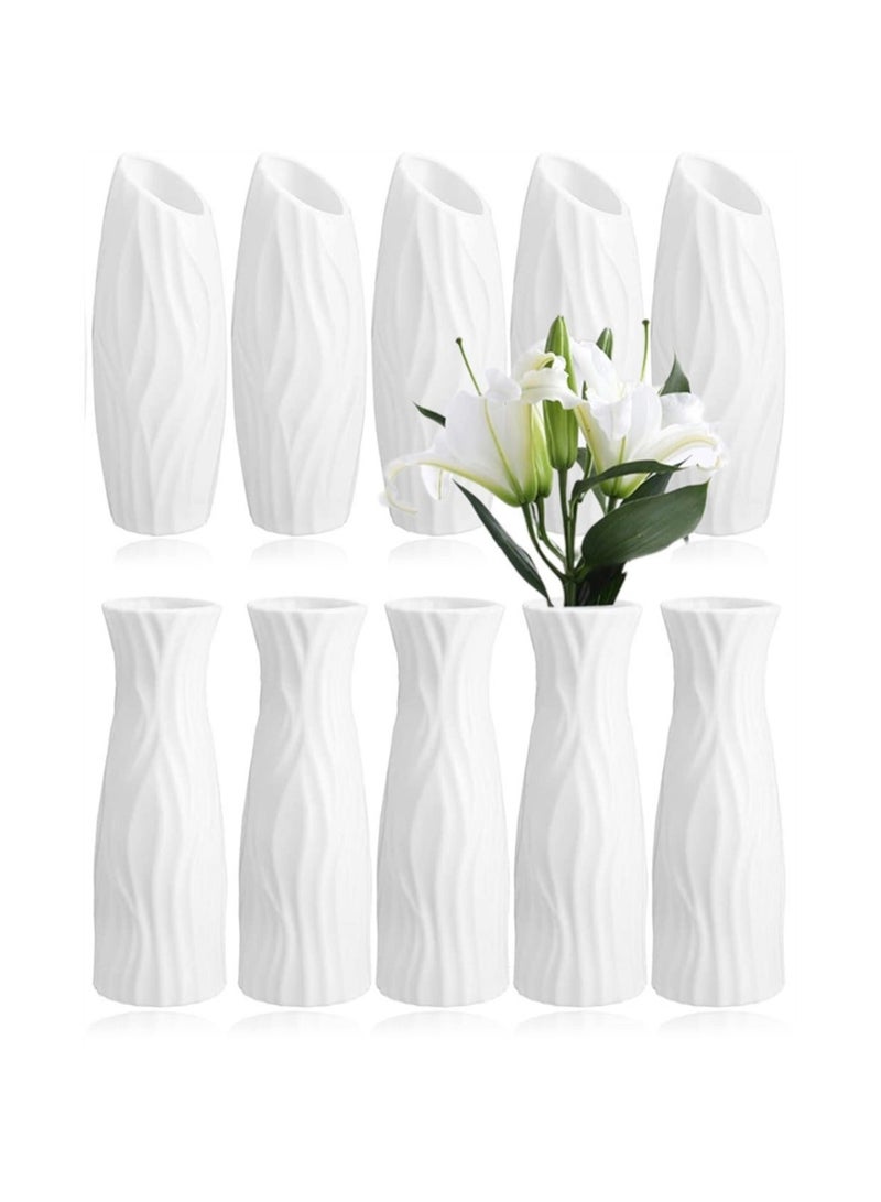 Composite Plastic Flower Vase, 10 Pack Small Tall White Floral Vase, Unbreakable Floral Vase Home Decor Centerpieces, Plastic Floral Bud Vase for Wedding Dinner Table Party Living Room Decor