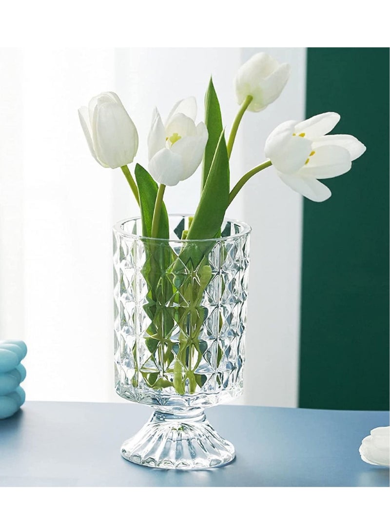 Clear Glass Vase, Goblet Shaped Vase Decorative for Living Room Dining Table Office Decor