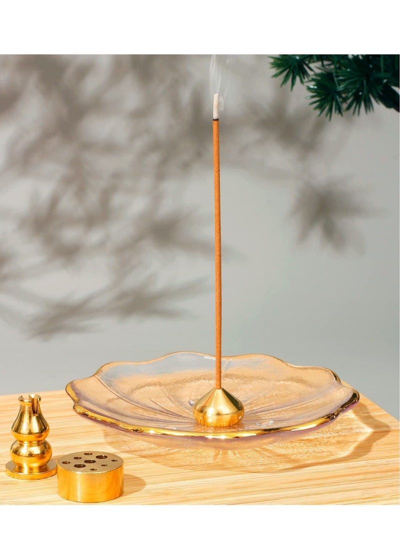 Incense Holder for Sticks Crystal Glass Burner Cherry Blossom Shape Three Different Types of Holes Ideal Meditation and Decoration