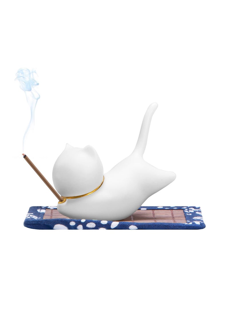 Cat Incense Stick Holder with a Mat, Cute Handmade Minimalist Cat Room Decor Relaxing Fragrance for Yoga Meditation Stress Relief Gift for Cat Lovers (Cute Cat)