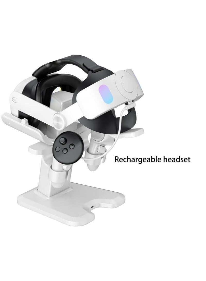 For Meta Quest 3S/ Quest 3 Headset Charging Dock, VR Display Stand Accessories Compatible with Meta Quest 3 VR Headset and Touch Controllers, Station Holder Base with LED Light, White