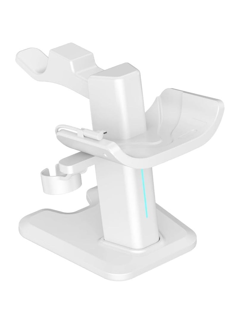 For Meta Quest 3S/ Quest 3 Headset Charging Dock, VR Display Stand Accessories Compatible with Meta Quest 3 VR Headset and Touch Controllers, Station Holder Base with LED Light, White