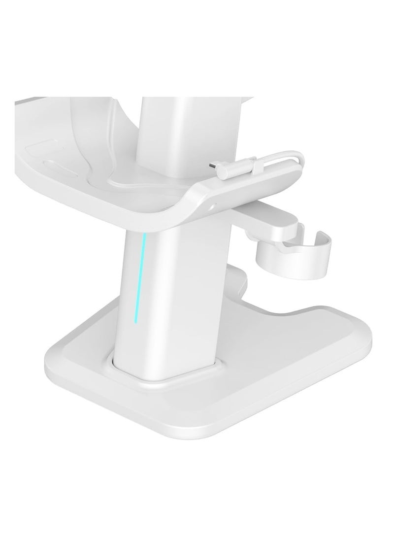 For Meta Quest 3S/ Quest 3 Headset Charging Dock, VR Display Stand Accessories Compatible with Meta Quest 3 VR Headset and Touch Controllers, Station Holder Base with LED Light, White
