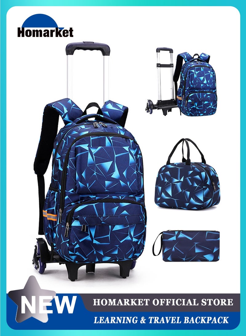 Kids Rolling Backpacks Galaxy Printed Trolley School Bags Set Large Capacity Wheeled Kids' Luggage Bag for Elementary Boys Girls Schoolbag with Lunch Bag and Pencil Case