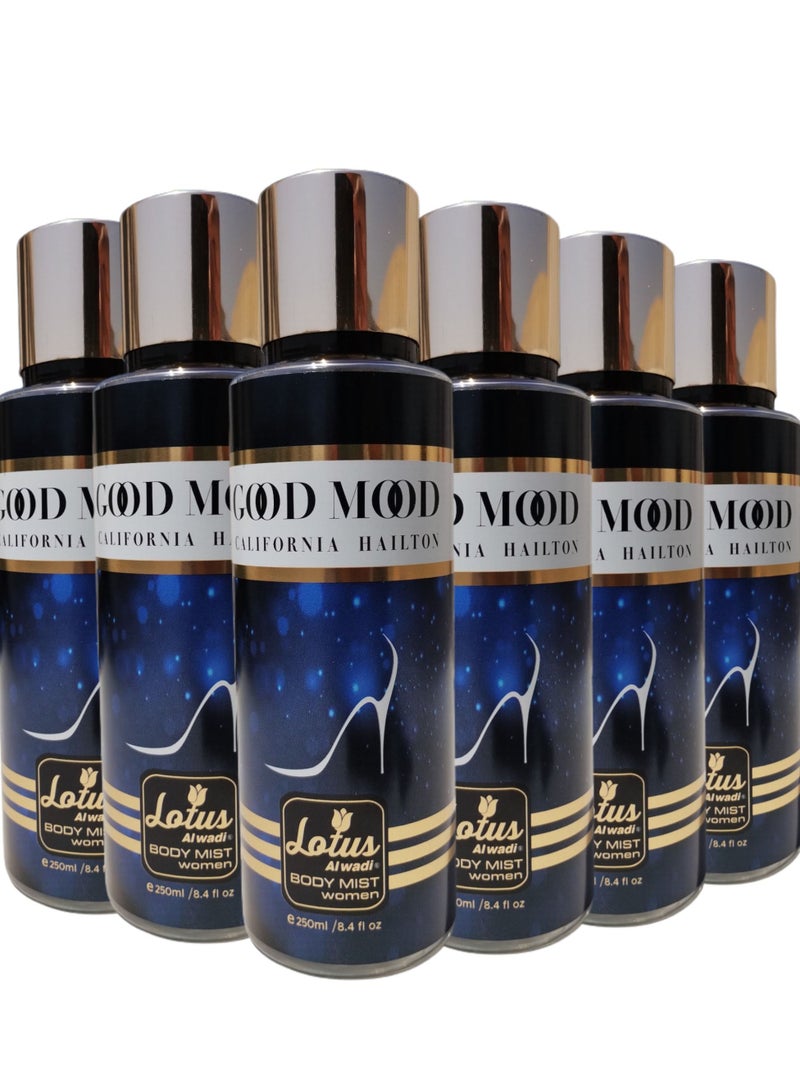 Lotus Alwadi Good Mood Fragrance, Body Mist Women signature Collection, 8.4 Ounce (6 piece Gift Set)