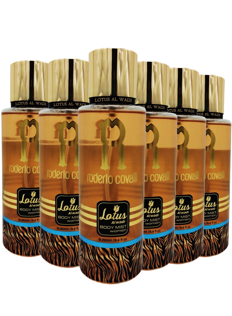 Lotus Alwadi - Roderio Covalli Fragrance, Body Mist Women signature Collection, 8.4 Ounce (6 piece Gift Set)