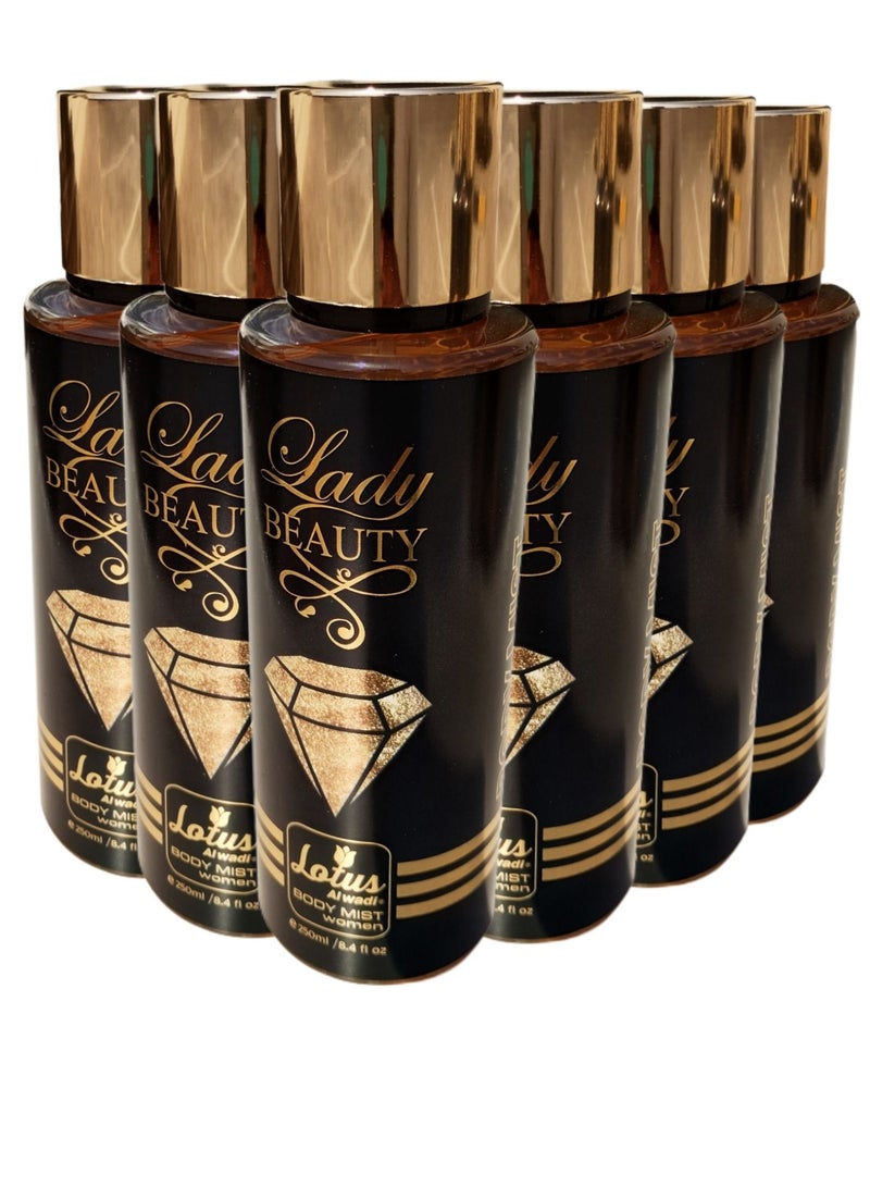Lotus Al Wadi Lady Beauty Fragrance, Body Mist Women signature Collection, 8.4 Ounce (6 piece Gift Set)