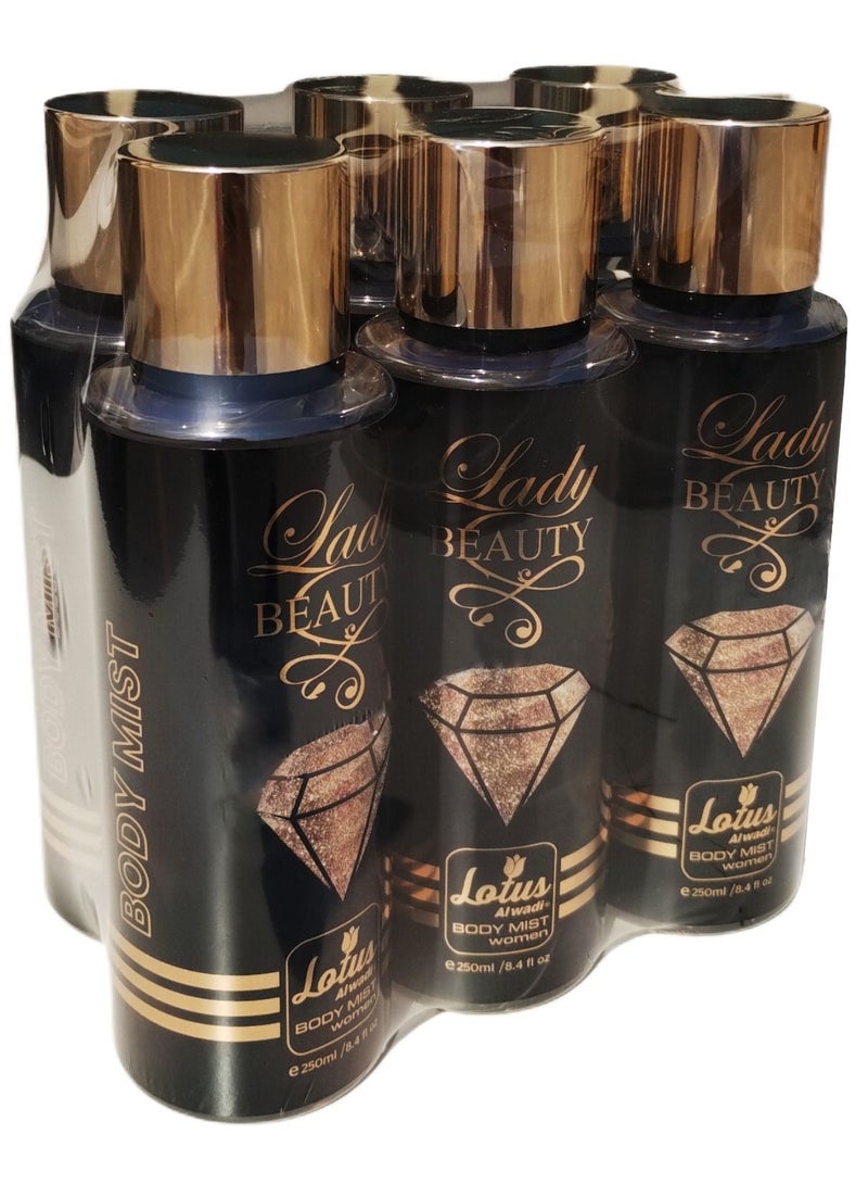Lotus Al Wadi Lady Beauty Fragrance, Body Mist Women signature Collection, 8.4 Ounce (6 piece Gift Set)