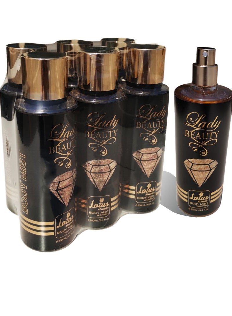 Lotus Al Wadi Lady Beauty Fragrance, Body Mist Women signature Collection, 8.4 Ounce (6 piece Gift Set)
