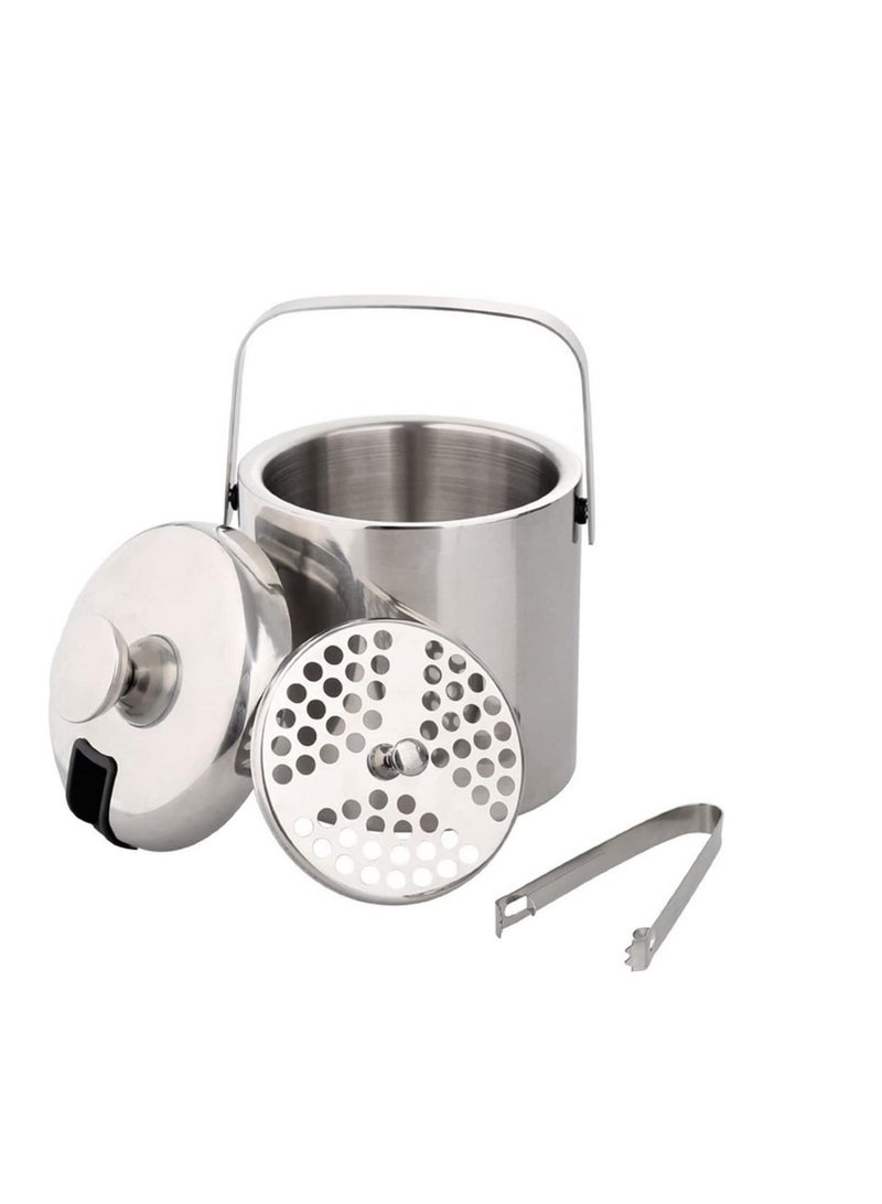 Stainless steel Ice Bucket Ice Cube Container Double Walled 1.3 Liter Ice Container with Tongs and Lid Ice Container