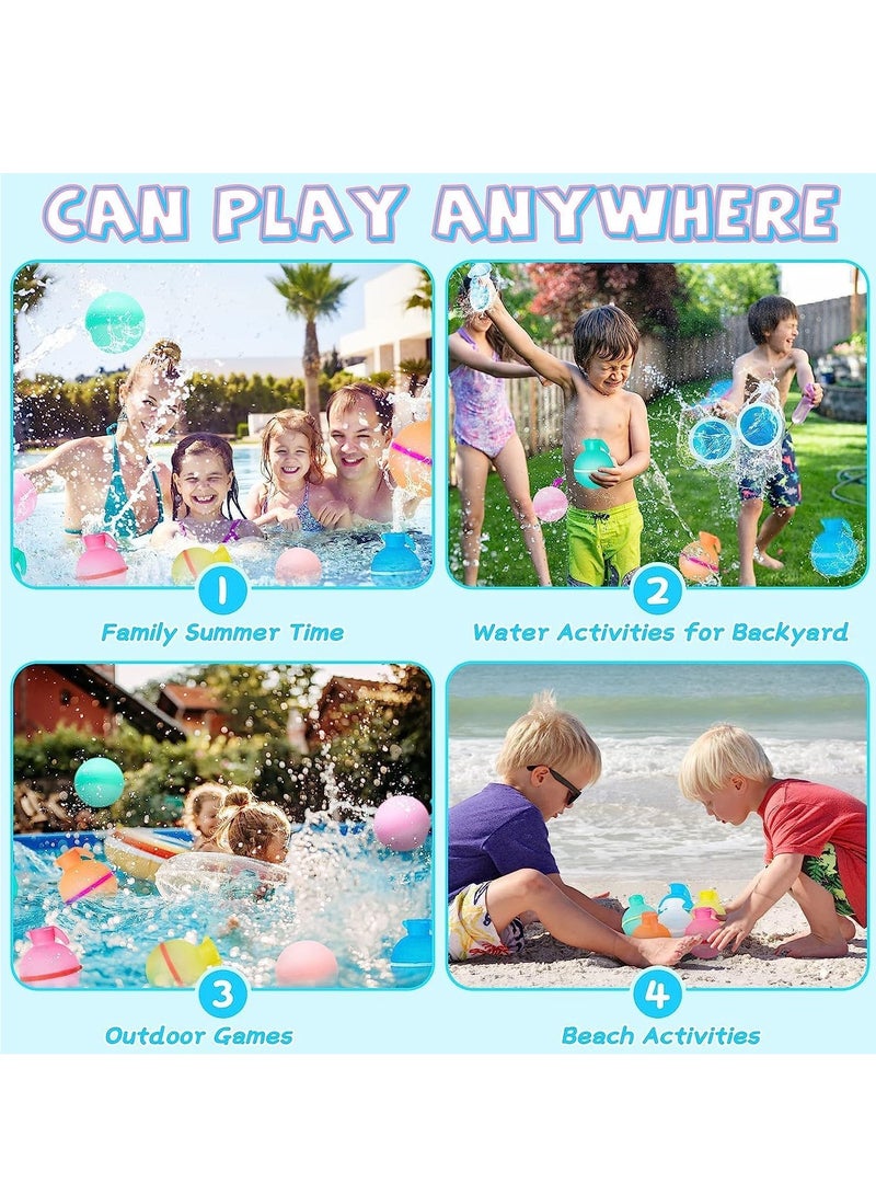 Water Bomb Balloons Reusable 6 Pcs Soft Silicone Water Splash Ball for Kids School Self-Sealing Refillable Water Bomb for Kids Adults Fun Water Fight Game Summer Swimming Pool Party Supplies（E）