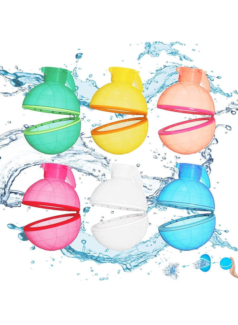 Water Bomb Balloons Reusable 6 Pcs Soft Silicone Water Splash Ball for Kids School Self-Sealing Refillable Water Bomb for Kids Adults Fun Water Fight Game Summer Swimming Pool Party Supplies（E）