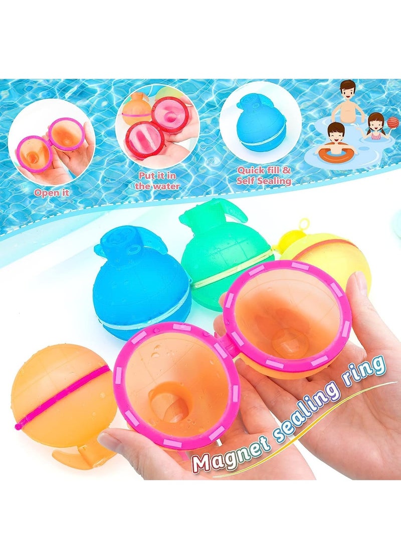 Water Bomb Balloons Reusable 6 Pcs Soft Silicone Water Splash Ball for Kids School Self-Sealing Refillable Water Bomb for Kids Adults Fun Water Fight Game Summer Swimming Pool Party Supplies（E）